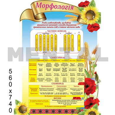 School stand "Morphology" in the office of the Ukrainian language