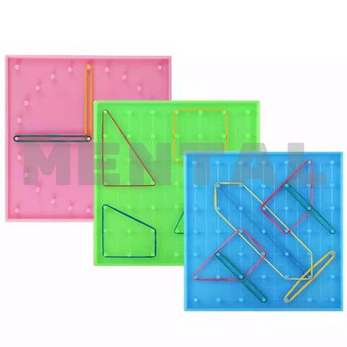 A set of numbers and mathematical signs on a board (mathematical tablet or geoboard) 7×7