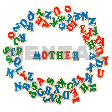 A set of magnetic letters English alphabet on magnets 72 letters made of wood