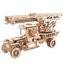 Механическая 3D-модель «Пожарная машина с лестницей», 537 дет., Деревянная игрушка.