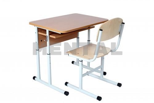 Комплект стіл учнівський 1-місний з полицею №4-6 + стілець Т-подібний №4-6