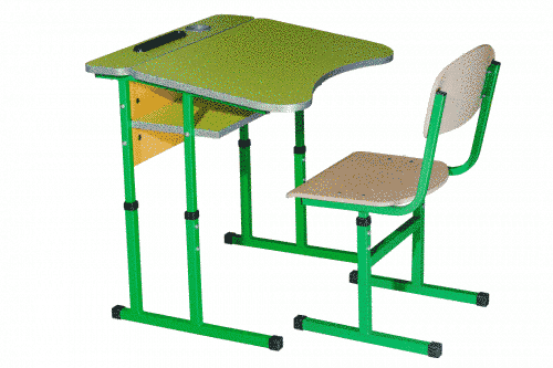 Комплект стол ученический 1-местный антисколиозных с площадкой регулируемый по высоте с полкой (№4-6) + стул Т