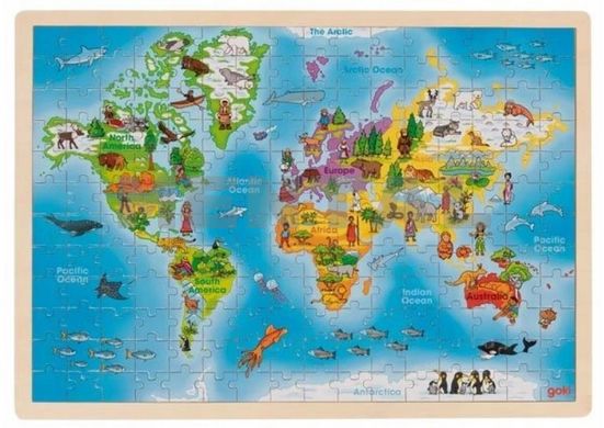 Пазл деревянный Карта Планета Земля, 192 элемента - Goki
