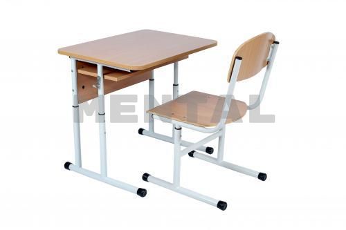 Комплект стіл учнівський 1-місний з полицею №4-6 + стілець Т-подібний з покриттям HPL, №4-6