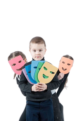 Multi-coloured emotion masks, game MENTAL