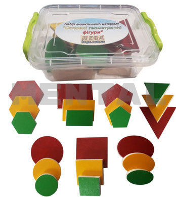 A set of didactic material Basic geometric shapes with a manual