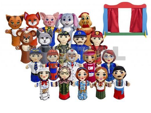 Кукольный театр «Профессии, семья, животные» 20 персонажей (с ширмой)